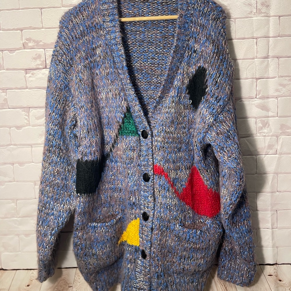 Blue Multicolor Button-Front Knit Cardigan